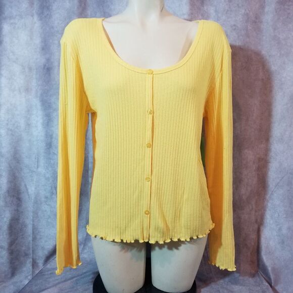 Abound Yellow Button Down Long Sleeve Tee Size XL - Picture 2 of 5